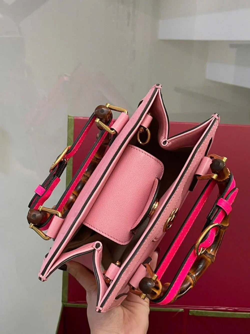 GUCCI Wonka Grain Calfskin Mini Diana Tote Bag Pink - Picture 13 of 16